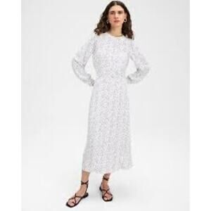 Goop G. Label White CITRINE PRINTED long sleeve  midi DRESS size 12
